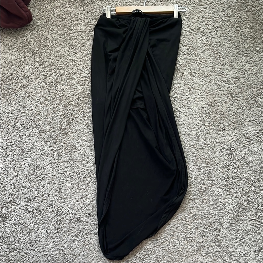 Lulu's Black Wrap Maxi Skirt with Slit